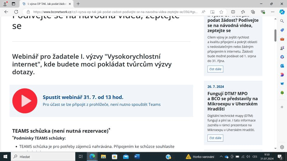 I. výzva aktivity Vysokorychlostní internet z OP TAK. Jak podat žádost?